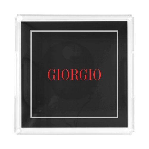 Black Red Your Name Minimalist Personal Modern Acrylic Tray