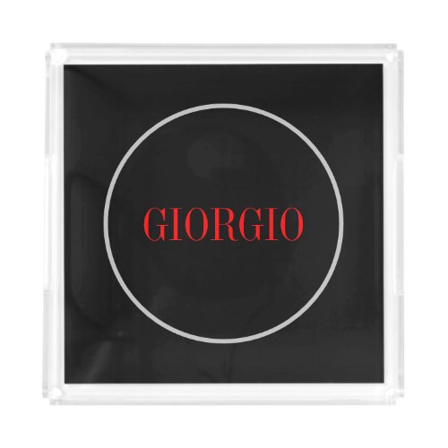 Black Red Your Name Minimalist Personal Modern Acrylic Tray