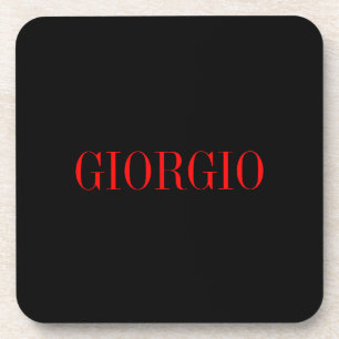 Black Red Your Name Minimalist Personal Modern Beverage Coaster