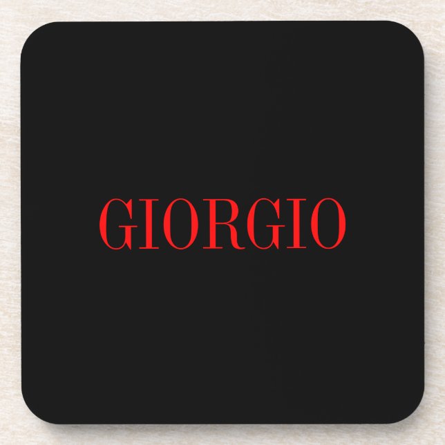 Black Red Your Name Minimalist Personal Modern Beverage Coaster (Front)