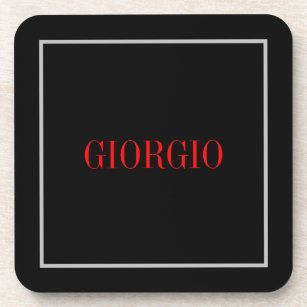 Black Red Your Name Minimalist Personal Modern Beverage Coaster