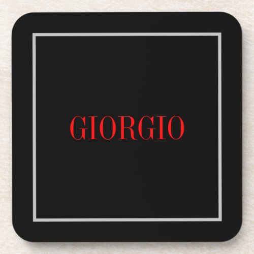 Black Red Your Name Minimalist Personal Modern Beverage Coaster