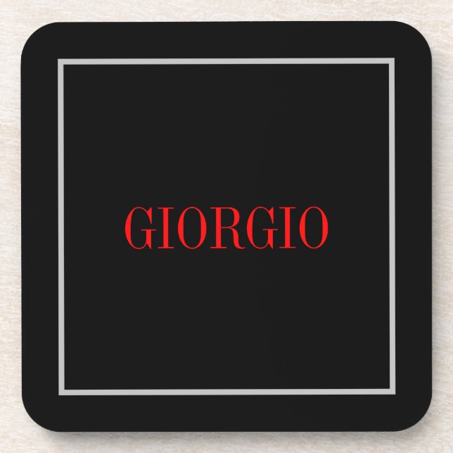 Black Red Your Name Minimalist Personal Modern Beverage Coaster (Front)