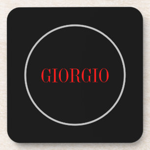 Black Red Your Name Minimalist Personal Modern Beverage Coaster