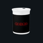 Black Red Your Name Minimalist Personal Modern Beverage Pitcher<br><div class="desc">Modern Professional Simple Design.</div>