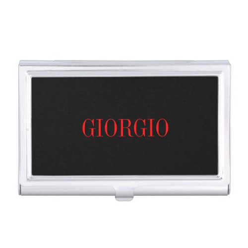 Black Red Your Name Minimalist Personal Modern Business Card Case
