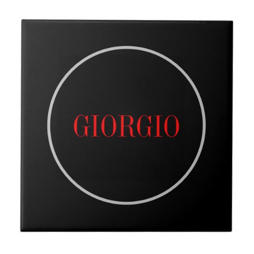 Black Red Your Name Minimalist Personal Modern Ceramic Tile