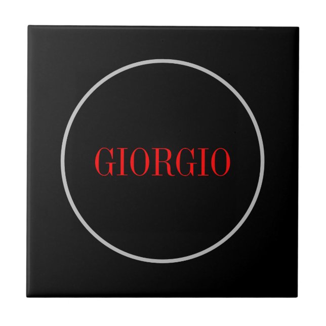 Black Red Your Name Minimalist Personal Modern Ceramic Tile (Front)