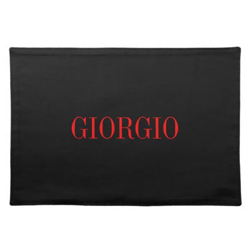 Black Red Your Name Minimalist Personal Modern Cloth Placemat
