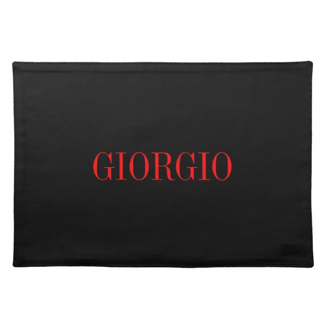Black Red Your Name Minimalist Personal Modern Cloth Placemat (Front)