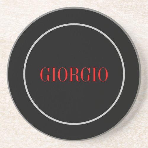Black Red Your Name Minimalist Personal Modern Coaster