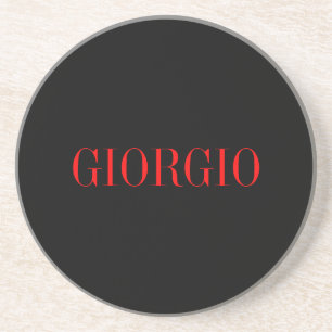 Black Red Your Name Minimalist Personal Modern Coaster