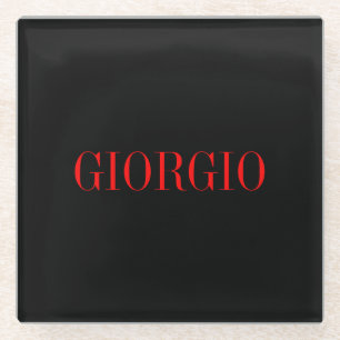 Black Red Your Name Minimalist Personal Modern Glass Coaster