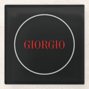 Black Red Your Name Minimalist Personal Modern Glass Coaster