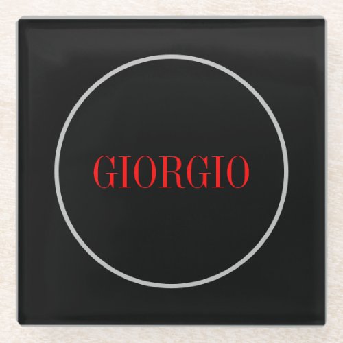 Black Red Your Name Minimalist Personal Modern Glass Coaster