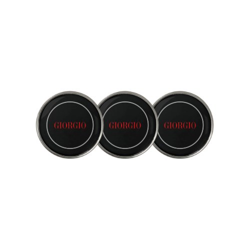 Black Red Your Name Minimalist Personal Modern Golf Ball Marker