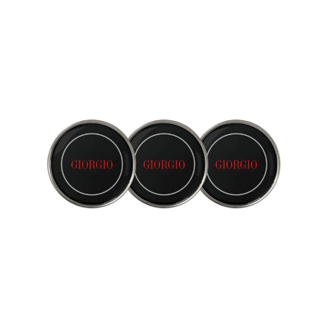 Black Red Your Name Minimalist Personal Modern Golf Ball Marker (3 Up)
