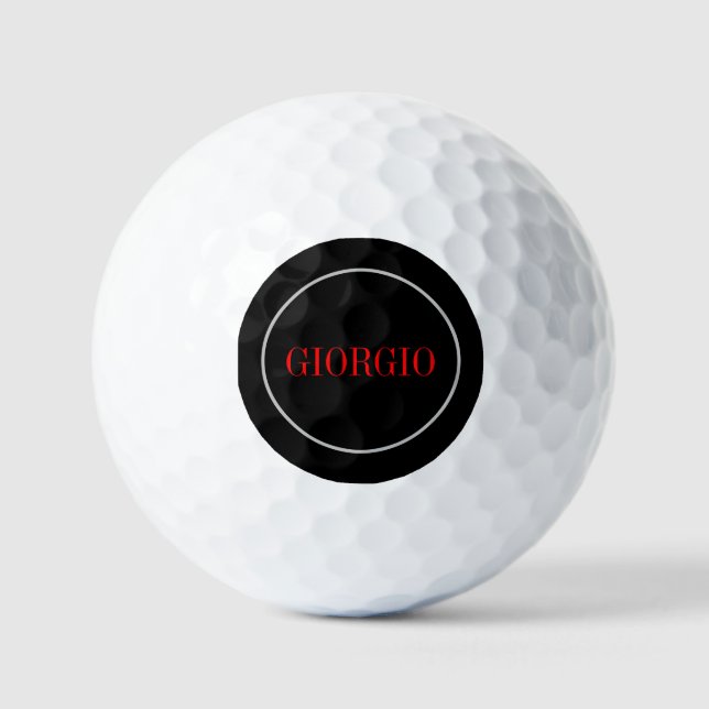 Black Red Your Name Minimalist Personal Modern Golf Balls (Front)