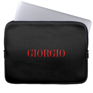 Black Red Your Name Minimalist Personal Modern Laptop Sleeve