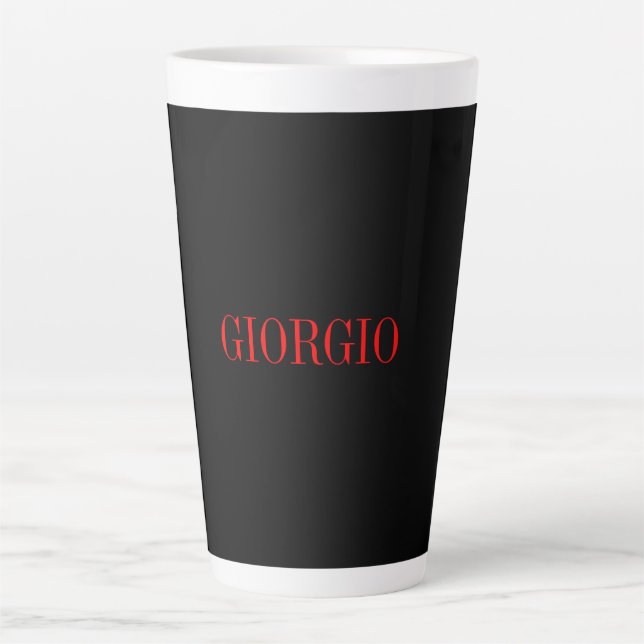 Black Red Your Name Minimalist Personal Modern Latte Mug (Front)