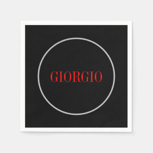 Black Red Your Name Minimalist Personal Modern Napkins