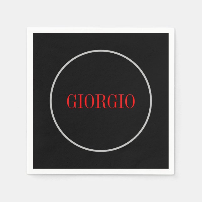 Black Red Your Name Minimalist Personal Modern Napkins (Front)