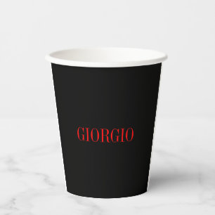 Black Red Your Name Minimalist Personal Modern Paper Cups