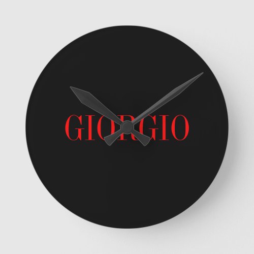 Black Red Your Name Minimalist Personal Modern Round Clock