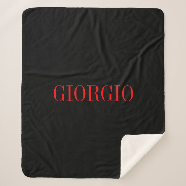 Black Red Your Name Minimalist Personal Modern Sherpa Blanket (Front)