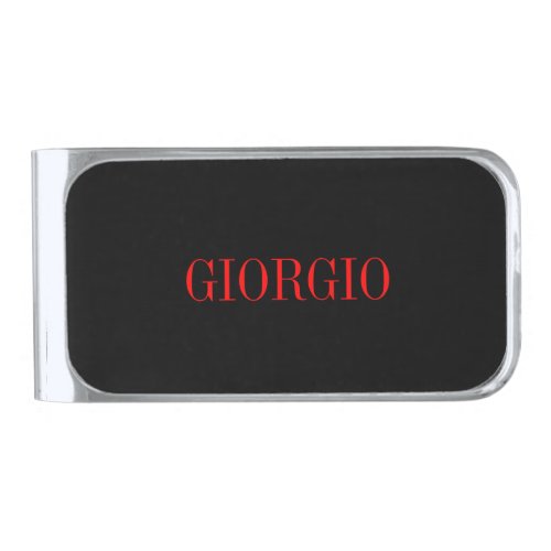 Black Red Your Name Minimalist Personal Modern Silver Finish Money Clip