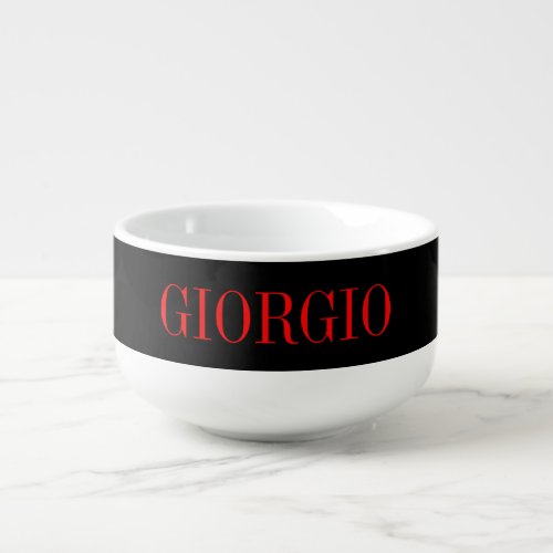 Black Red Your Name Minimalist Personal Modern Soup Mug