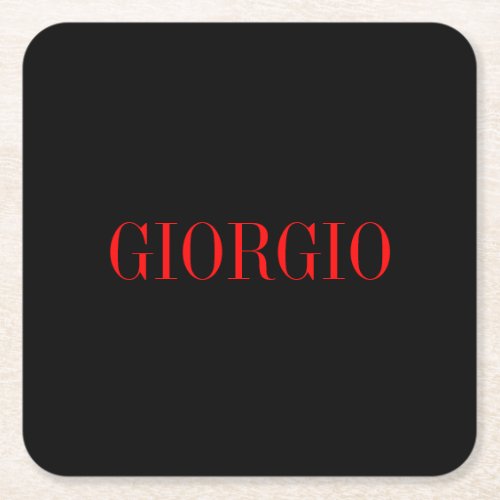 Black Red Your Name Minimalist Personal Modern Square Paper Coaster