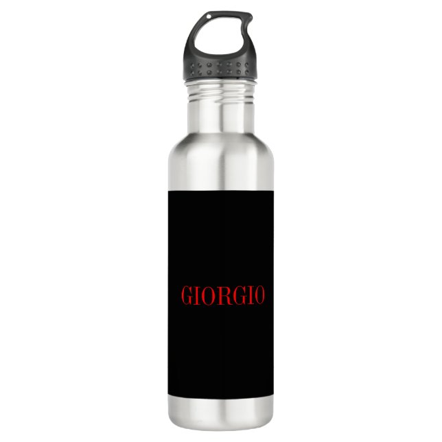 Black Red Your Name Minimalist Personal Modern Stainless Steel Water Bottle (Front)