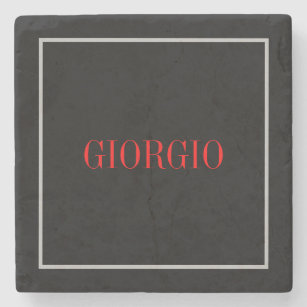 Black Red Your Name Minimalist Personal Modern Stone Coaster