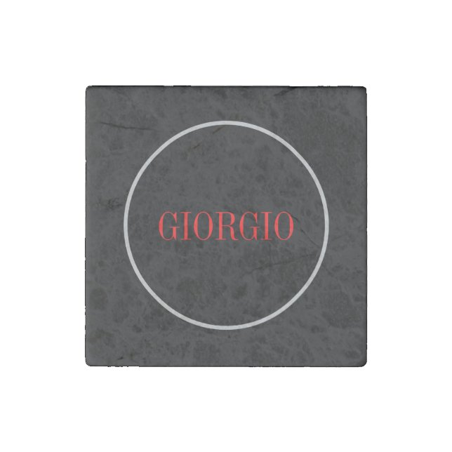 Black Red Your Name Minimalist Personal Modern Stone Magnet (Front)