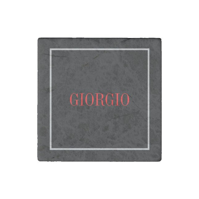 Black Red Your Name Minimalist Personal Modern Stone Magnet (Front)