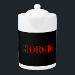 Black Red Your Name Minimalist Personal Modern Teapot<br><div class="desc">Modern Professional Simple Design.</div>