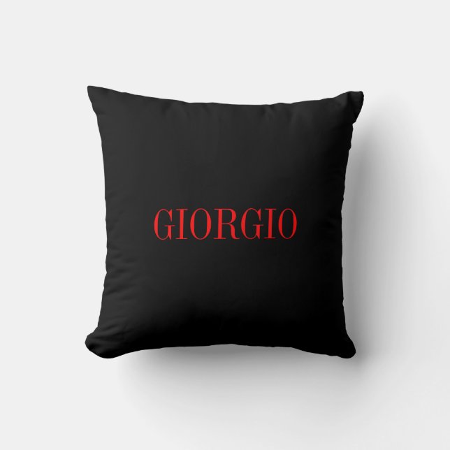 Black Red Your Name Minimalist Personal Modern Throw Pillow (Front)