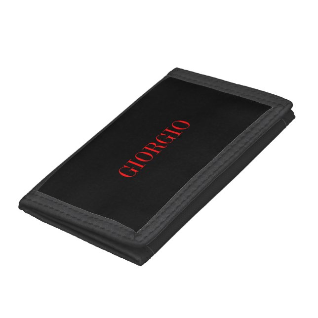 Black Red Your Name Minimalist Personal Modern Trifold Wallet (Bottom)