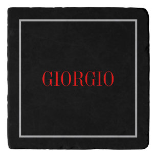 Black Red Your Name Minimalist Personal Modern Trivet