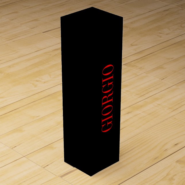 Black Red Your Name Minimalist Personal Modern Wine Box (Front)