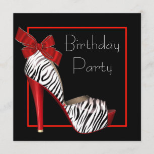 Black Red Zebra Birthday Party Invitations