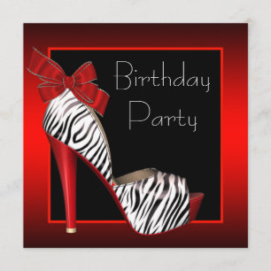 Black Red Zebra Birthday Party Invitations