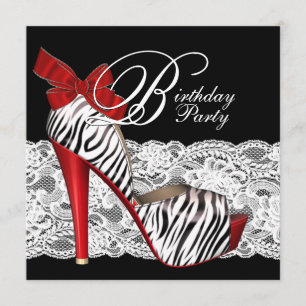 Black Red Zebra Birthday Party Invitations