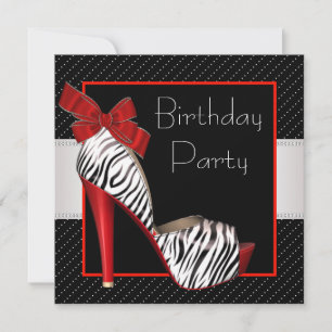 Black Red Zebra Birthday Party Invitations