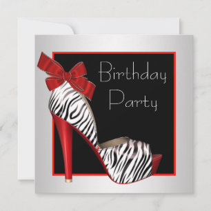 Black Red Zebra Birthday Party Invitations