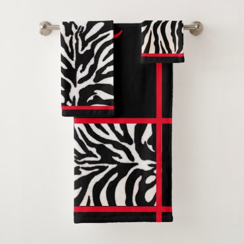 Black  Red Zebra Print Towel Set