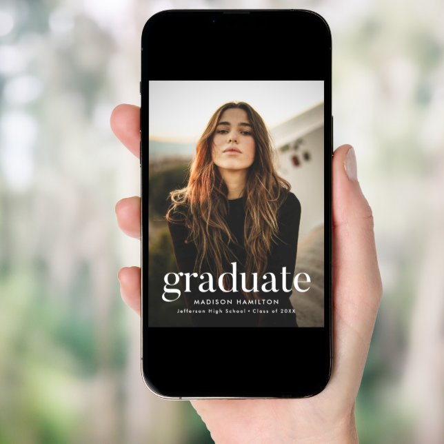 Black | Refined Photo Graduation Party Invitation (Front Digital)