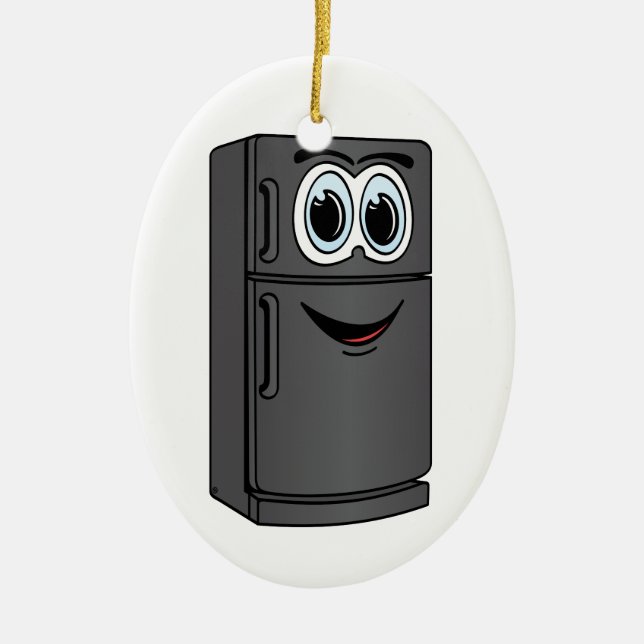 Black Refrigerator Cartoon Ceramic Ornament (Front)