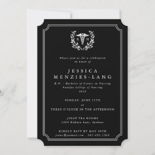 Black Registered Nurse Caduceus+Laurel Wreath Invi Invitation